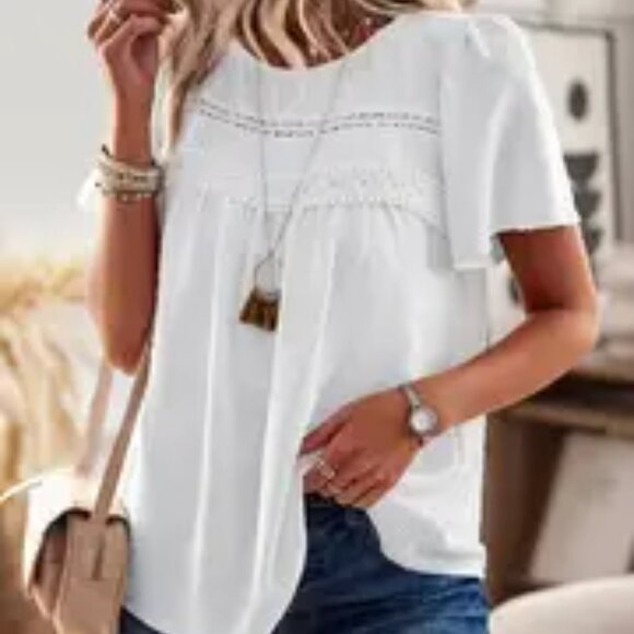 NEW Swiss Dot Blouse White Sz 14 XXL short sleeves BOHO Peasant Ruffle feminine - Picture 4 of 5